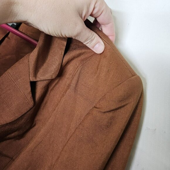 August Silk Co Brown Silk Jacket Blazer Camel Brown Long Sleeve Button Closure 8 - Picture 6 of 7